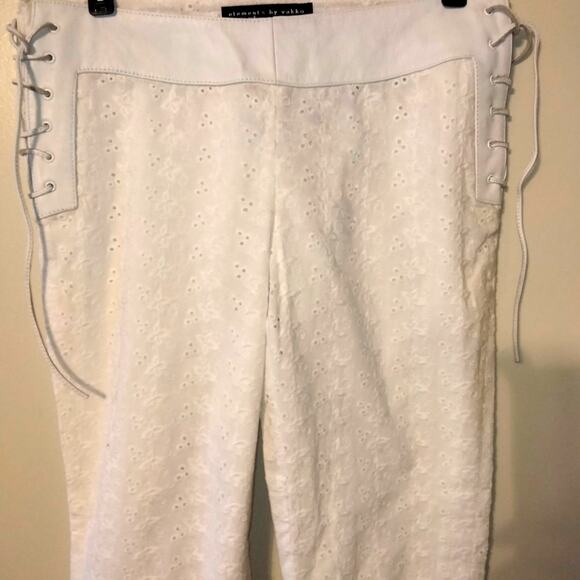 Elements by Vakko White Eyelet Leather Waistband Cropped Pants 4 - Picture 2 of 8